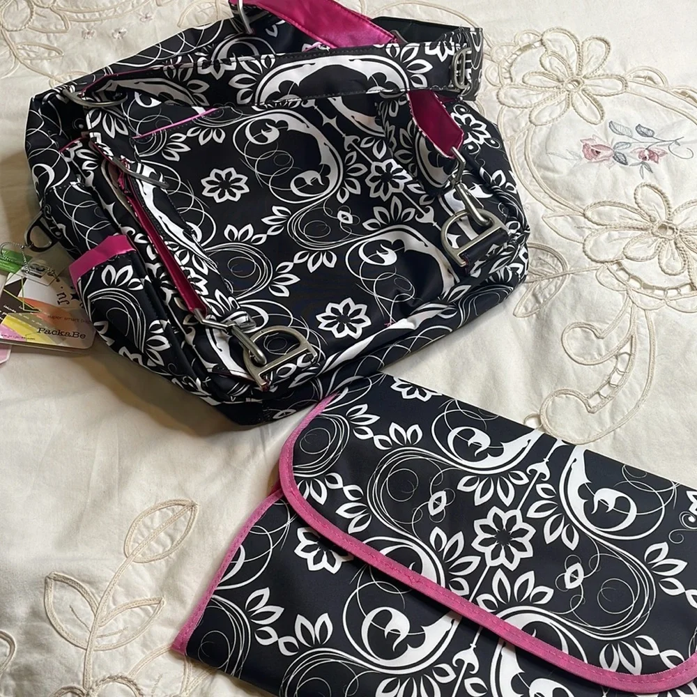 NWT Ju-Ju-Be B.F.F. Shadow Waltz PackaBe Teflon floral baby diaper smart bag